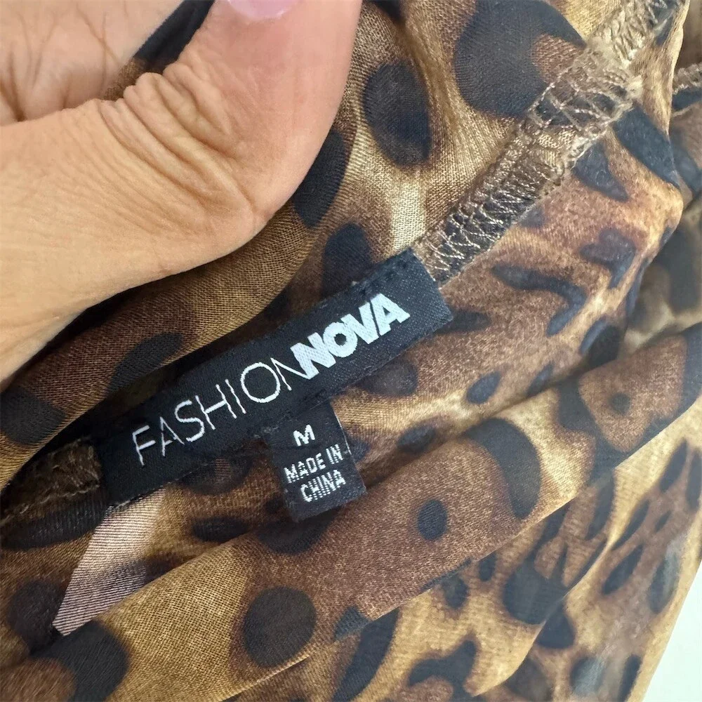 Fashion Nova Dress Womens M Brown Leopard Print Cowl Neck Maxi Slip Party - Picture 7 of 8